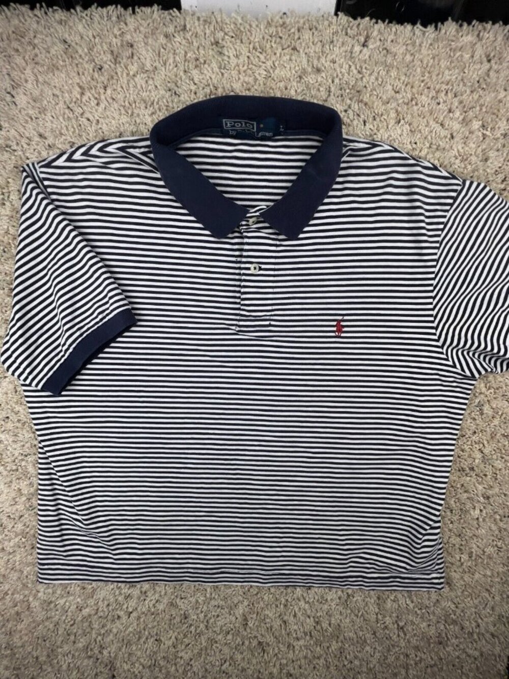 Polo Ralph Lauren SHORT SHORT Sleeve Polo Shirt Cotton Large Striped Blue White